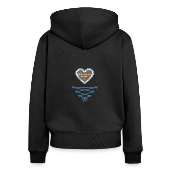 Mei Dirndl is z'kloa für zwoa - Bayern - Frauen Premium Bio Zip Hoodie - Schwarz - Hinten - Julia (174cm)