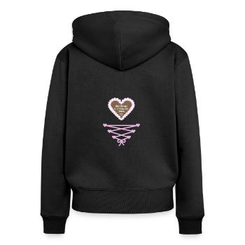 Mei Dirndl is z'kloa für zwoa - Bayern - Frauen Premium Bio Zip Hoodie - Schwarz - Hinten - Julia (174cm)