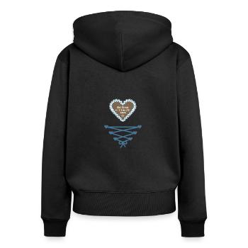 Mei Dirndl is z'kloa für zwoa - Bayern - Frauen Premium Bio Zip Hoodie - Schwarz - Hinten - Julia (174cm)