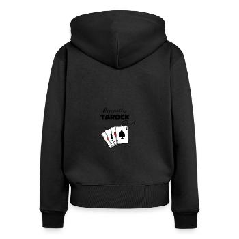 Tarock Offizielles Shirt - Frauen Premium Bio Zip Hoodie - Schwarz - Hinten - Julia (174cm)