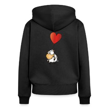Valentins Schaf - mit rotem Herz Ballon - Frauen Premium Bio Zip Hoodie - Schwarz - Hinten - Julia (174cm)