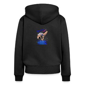 Synchro Mama - Frauen Premium Bio Zip Hoodie - Schwarz - Hinten - Julia (174cm)