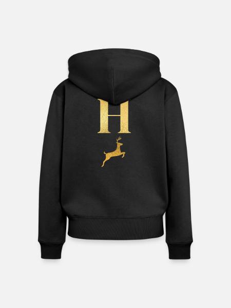 Buchstabe h goldener Hirsch - Geschenkidee - Frauen Premium Bio Zip Hoodie - Schwarz