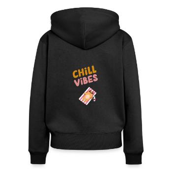 Ambiance décontractée - Sweat à capuche zippé Premium bio Femme - noir - Dos - Julia (174cm)