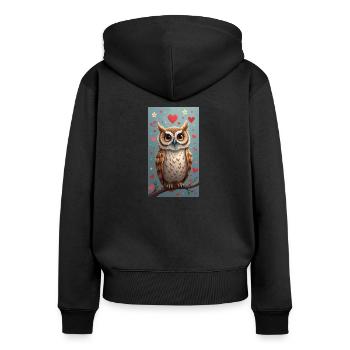 Verliebte Eule - Frauen Premium Bio Zip Hoodie - Schwarz - Hinten - Julia (174cm)