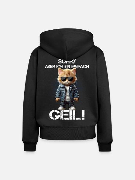 Katzenheld in Lederjacke & Sonnenbrille - Frauen Premium Bio Zip Hoodie - Schwarz