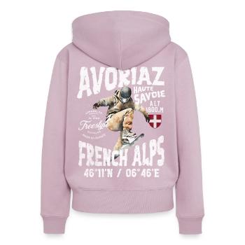 Skateboardeur dans la Haute Savoie - Sweat à capuche zippé Premium bio Femme - rose poudré - Dos - Julia (174cm)