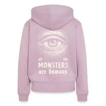 Les monstres sont des humains - Sweat à capuche zippé Premium bio Femme - rose poudré - Dos - Julia (174cm)