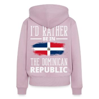 Drapeau de la République dominicaine Dom Rep Pride - Sweat à capuche zippé Premium bio Femme - rose poudré - Dos - Julia (174cm)