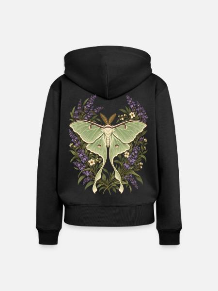 Lunafalter mit Lavendel - Frauen Premium Bio Zip Hoodie - Schwarz