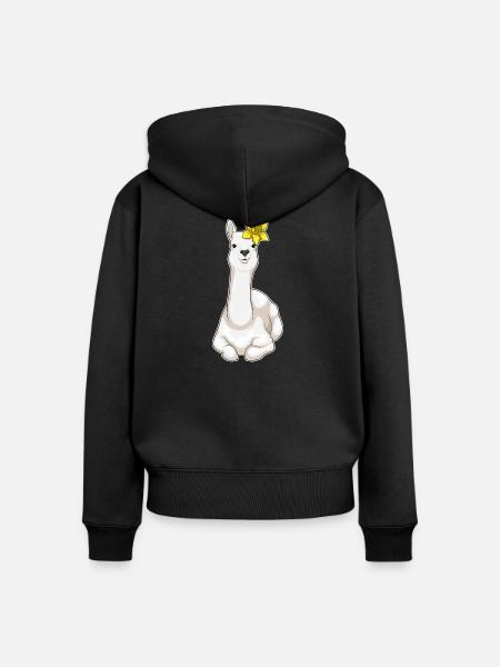 Lama Narzisse - Frauen Premium Bio Zip Hoodie - Schwarz