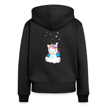 licorne - Sweat à capuche zippé Premium bio Femme - noir - Dos - Julia (174cm)