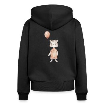 Süße Katze mit Luftballon - Frauen Premium Bio Zip Hoodie - Schwarz - Hinten - Julia (174cm)