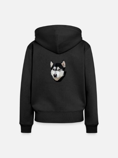 Low Polly Husky - Frauen Premium Bio Zip Hoodie - Schwarz