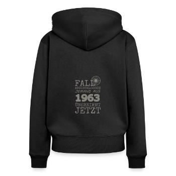 1963 - Frauen Premium Bio Zip Hoodie - Schwarz - Hinten - Julia (174cm)