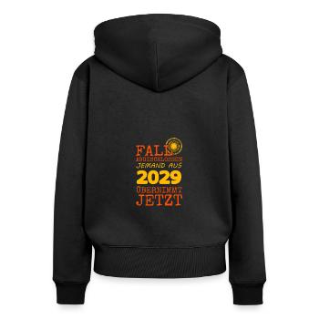 Fall 2029 - Frauen Premium Bio Zip Hoodie - Schwarz - Hinten - Julia (174cm)
