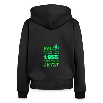 achevé en 1955 - Sweat à capuche zippé Premium bio Femme - noir - Dos - Julia (174cm)