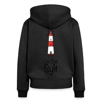 Leuchtturm List Ost Sylt - Frauen Premium Bio Zip Hoodie - Schwarz - Hinten - Julia (174cm)