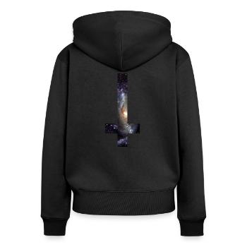 Kreuz - Frauen Premium Bio Zip Hoodie - Schwarz - Hinten - Julia (174cm)