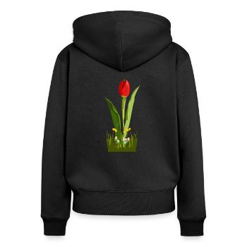 Blume - Frauen Premium Bio Zip Hoodie - Schwarz - Hinten - Julia (174cm)
