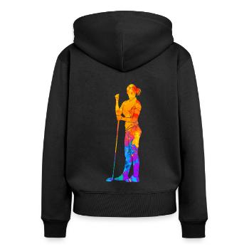 Golferin Golfer Golf Golfspieler Silhouette - Frauen Premium Bio Zip Hoodie - Schwarz - Hinten - Julia (174cm)