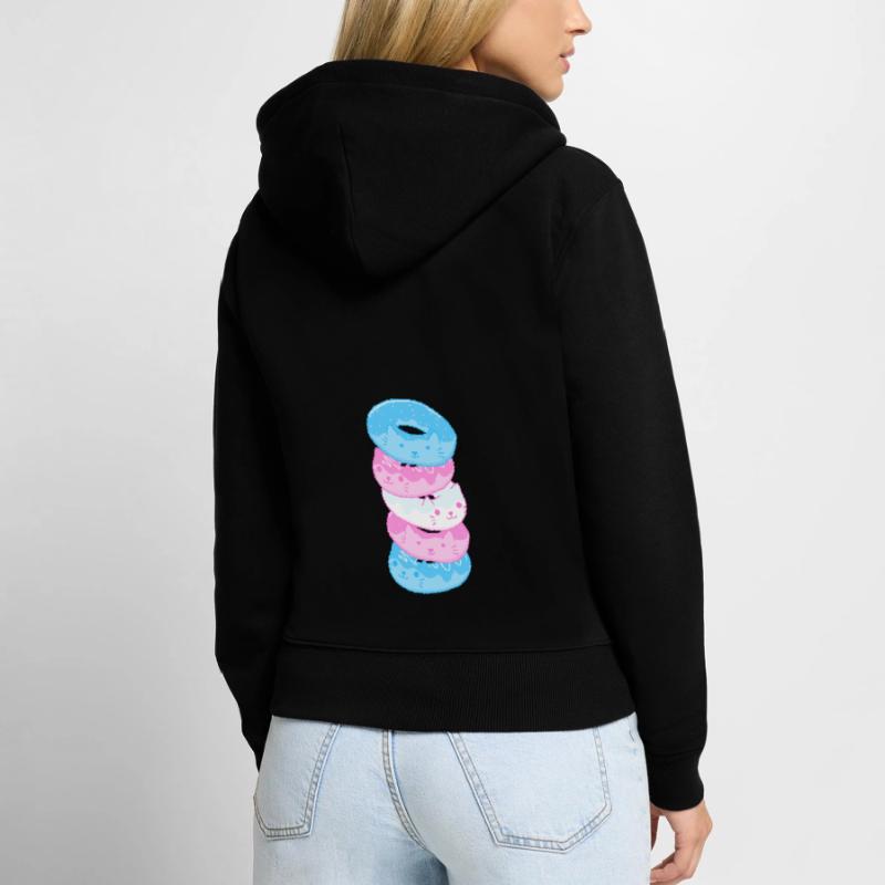 Trans Pride Cat 8-Bit Pixel Donut Stack Trans Women's Premium Organic Zip Hoodie