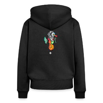 Hippo-Hoch - Frauen Premium Bio Zip Hoodie - Schwarz - Hinten - Julia (174cm)
