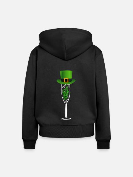 Kleeblatt Sektglas - Frauen Premium Bio Zip Hoodie - Schwarz