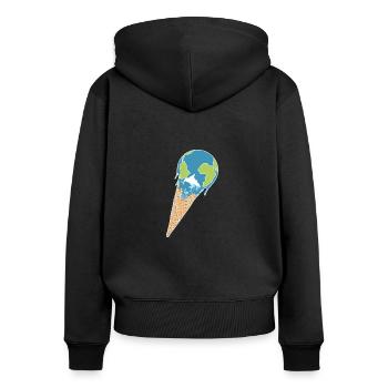 Schmelzende Erde als Eis in der Waffel - Frauen Premium Bio Zip Hoodie - Schwarz - Hinten - Julia (174cm)