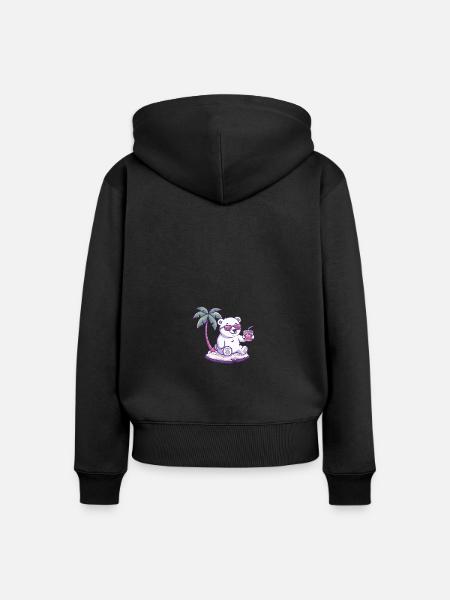 Eisbär Sommer Strand Comic - Frauen Premium Bio Zip Hoodie - Schwarz