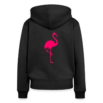 Pink Flamingo - Frauen Premium Bio Zip Hoodie - Schwarz - Hinten - Julia (174cm)