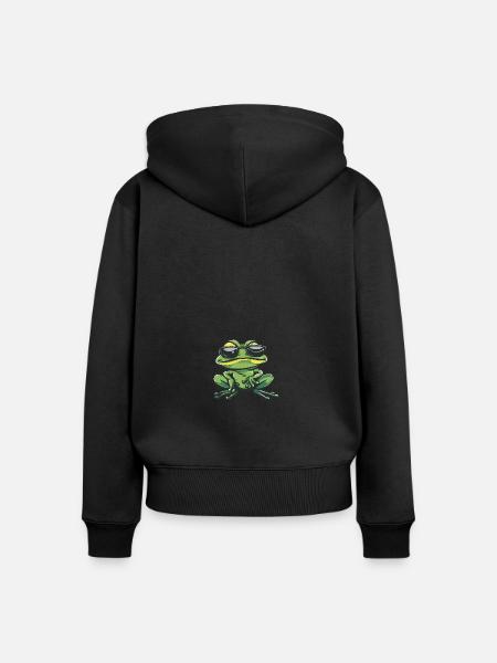 Frosch Cool Comic - Frauen Premium Bio Zip Hoodie - Schwarz