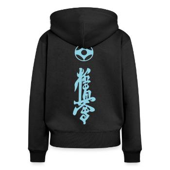 Kyokushin Kaikan Kanji Design en bleu - Sweat à capuche zippé Premium bio Femme - noir - Dos - Julia (174cm)