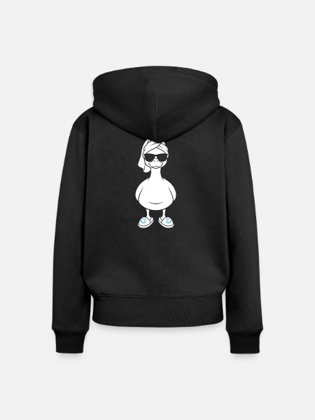 Sonnen-Duck mit Badetuch und Slippern - Frauen Premium Bio Zip Hoodie - Schwarz