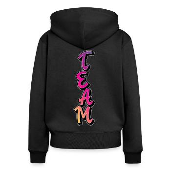 Team - Frauen Premium Bio Zip Hoodie - Schwarz - Hinten - Julia (174cm)