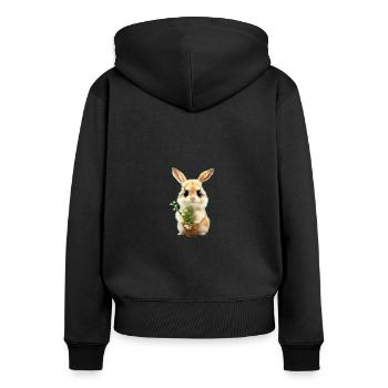 Kleiner Hase mit Blumen - Frauen Premium Bio Zip Hoodie - Schwarz - Hinten - Julia (174cm)