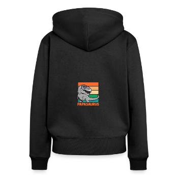 Papa Père Dino Dinosaure Papasaurus - Sweat à capuche zippé Premium bio Femme - noir - Dos - Julia (174cm)