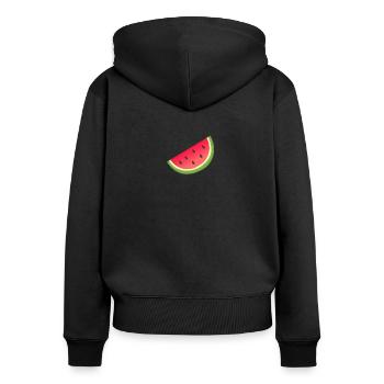 Melone - Frauen Premium Bio Zip Hoodie - Schwarz - Hinten - Julia (174cm)