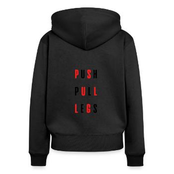 PUSH PULL LEGS - Sweat à capuche zippé Premium bio Femme - noir - Dos - Julia (174cm)