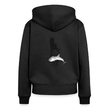 Shark-Cat - Frauen Premium Bio Zip Hoodie - Schwarz - Hinten - Julia (174cm)