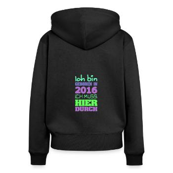 geboren 2016 - Frauen Premium Bio Zip Hoodie - Schwarz - Hinten - Julia (174cm)