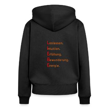 Liebe - Frauen Premium Bio Zip Hoodie - Schwarz - Hinten - Julia (174cm)