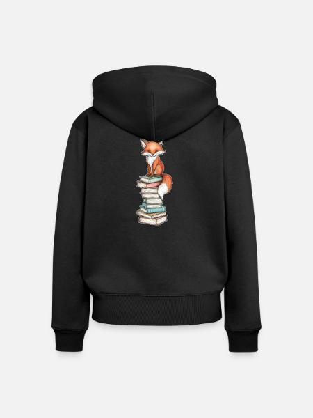 Fuchs auf Bücherstapel - Frauen Premium Bio Zip Hoodie - Schwarz