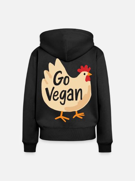 Go Vegan Cute Chicken - Frauen Premium Bio Zip Hoodie - Schwarz