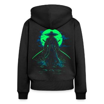 Samouraï Épéiste Ronin Guerrier Katana - Sweat à capuche zippé Premium bio Femme - noir - Dos - Julia (174cm)
