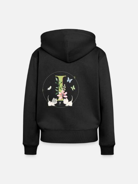 Anfangsbuchstabe I mit Katze - Frauen Premium Bio Zip Hoodie - Schwarz