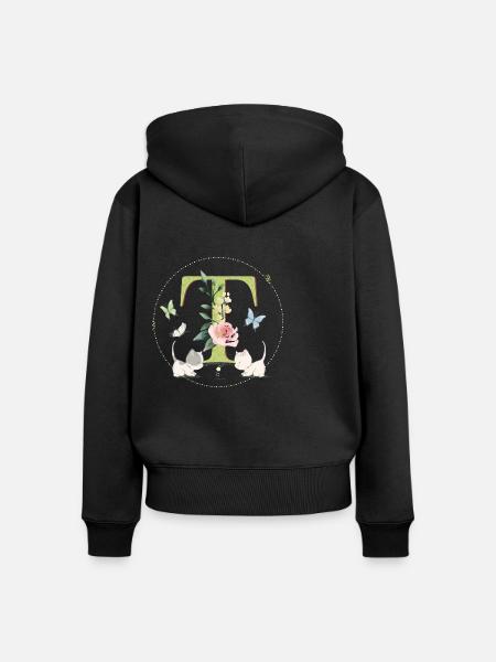 Anfangsbuchstabe T mit Katze - Frauen Premium Bio Zip Hoodie - Schwarz
