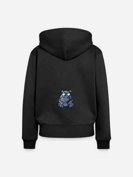 Nilpferd Cool Comic - Frauen Premium Bio Zip Hoodie - Schwarz