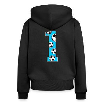 1er anniversaire Football Turquoise - Sweat à capuche zippé Premium bio Femme - noir - Dos - Julia (174cm)