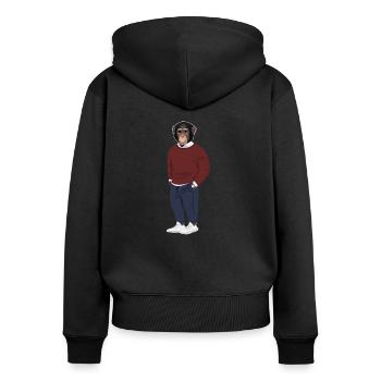 Stylish angezogener Affe - Frauen Premium Bio Zip Hoodie - Schwarz - Hinten - Julia (174cm)